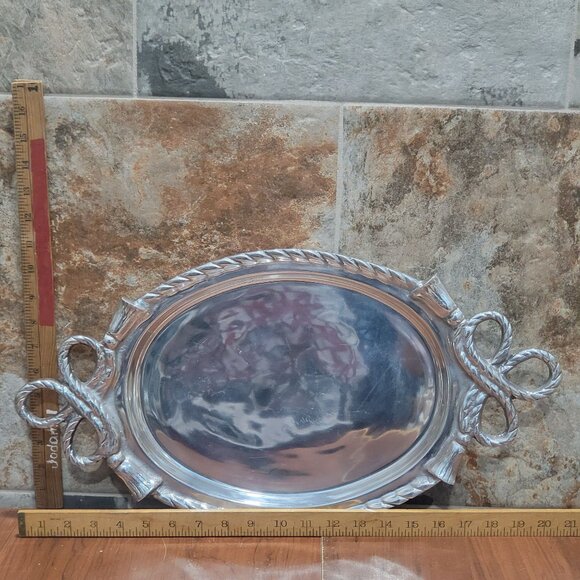 Vintage Aluminum Footed Serving Platter Tray Large Heavy - Picture 9 of 10